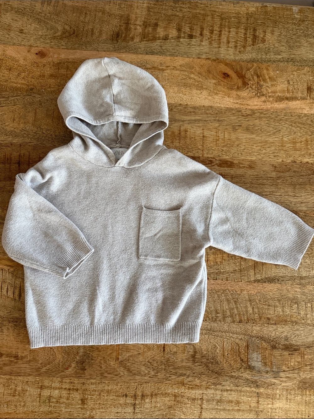 Zara Kids Light Beige Hooded Pocket Sweater